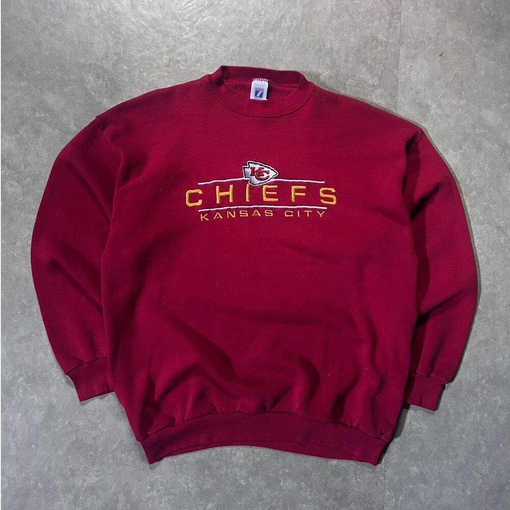 90's Vintage Kansas City Chiefs Embroidered Red Crewneck -XL